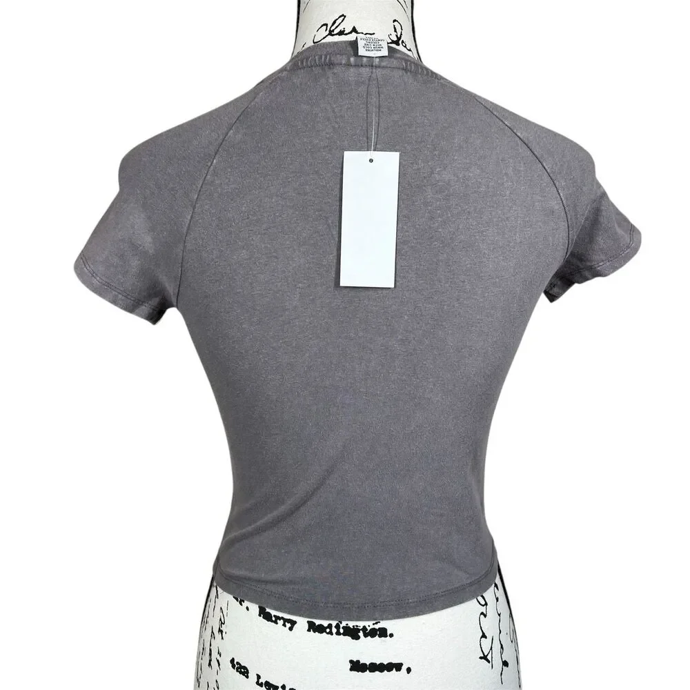 Just Polly Grey Crew neck Ruched-Front Baby Tee T-Shirt size M  Brooklyn casual